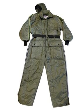 NOS Vintage Chiller Killer Insulated Coveralls Snowsuit WITH Hood & Belt Size M